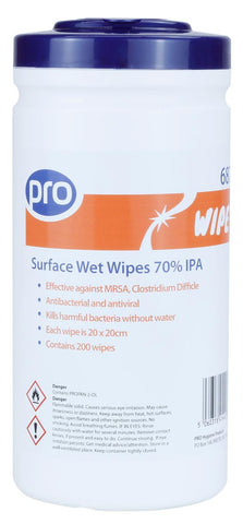PRO 70% IPA Surface Wet Wipe White 10 tubs x 200 wipes