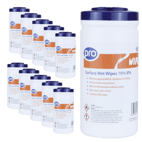 Pto 70% IPA Surface Wet Wipes White 10 tubs x 200 wipes