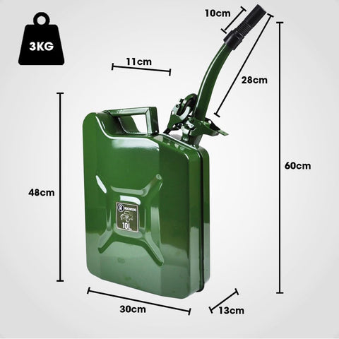 Green Steel Jerry Can with spout 10lt