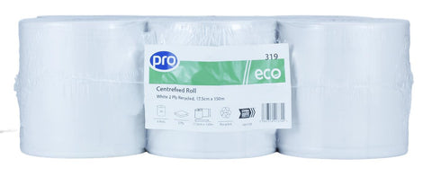 PRO White 2 Ply Centrefeed Roll 17.5cm x 150m x 6