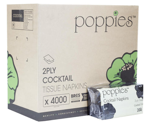 Poppies Cocktail Napkin 24 x 24cm 2PLY Black x 4,000